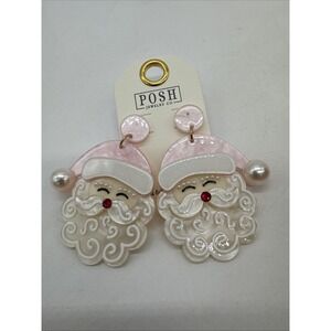 Women Earrings Posh Jewelry Pastel Pink Santa Dangle 2.5"‎